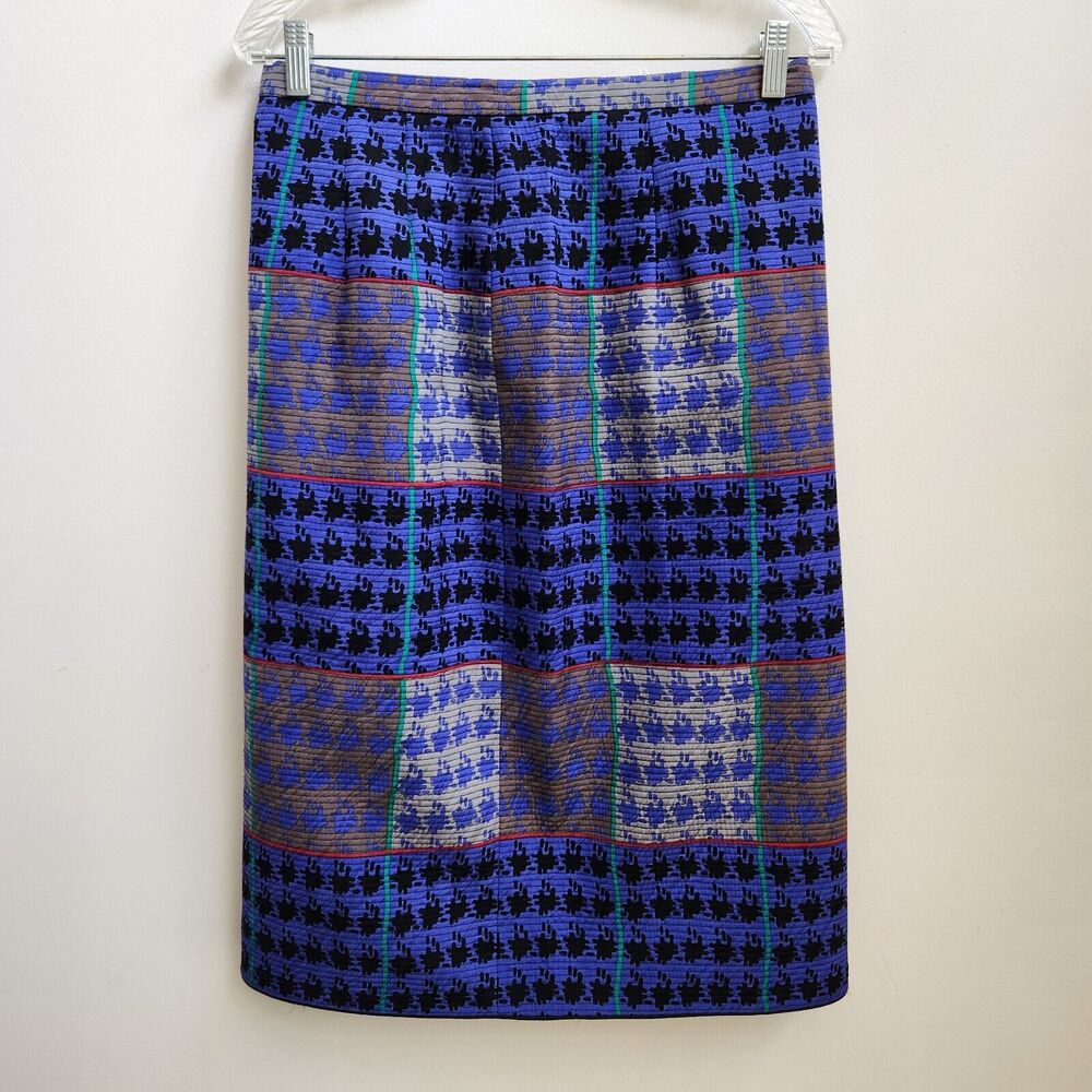Pierre Labiche Vintage Skirt Women's 8 Royal Blue Houndstooth Pencil Career Chic